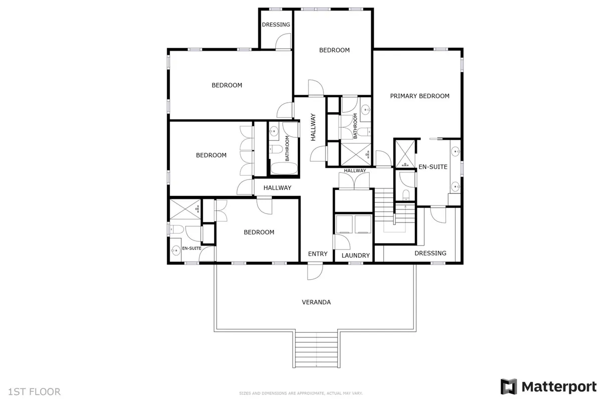 An inviting interior featuring the entryway, a glimpse of the veranda, the primary bedroom, and the laundry area. The space feels functional yet relaxing, suitable for family gatherings and quiet retreats alike.